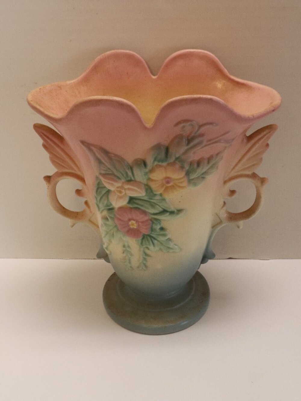 Vintage Hull Art Pottery Flowers   Pink and Blue Matte Finish 81/2 IN Tall